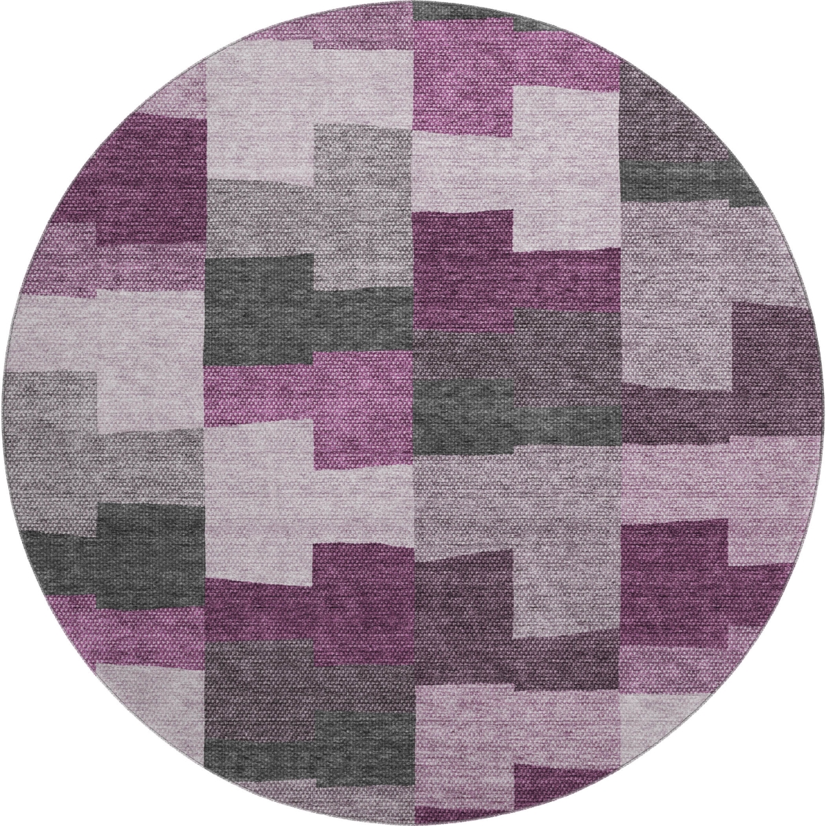 654937 8 ft. Merlot Gray & Ivory Geometric Transitional Washable Round Area Rug with UV Protection