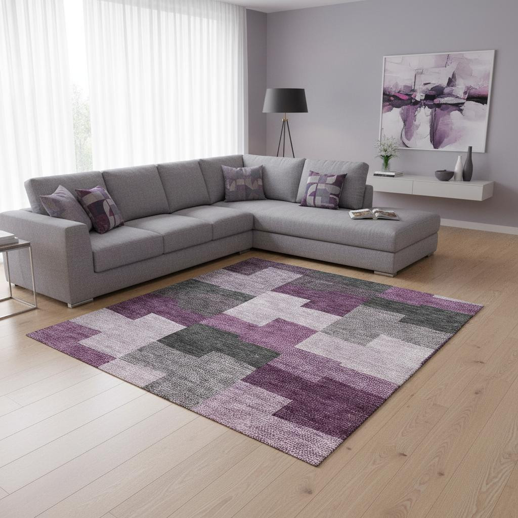 654938 8 x 10 ft. Merlot Gray & Ivory Geometric Transitional Washable Machine Made Rectangle Area Rug with UV Protection