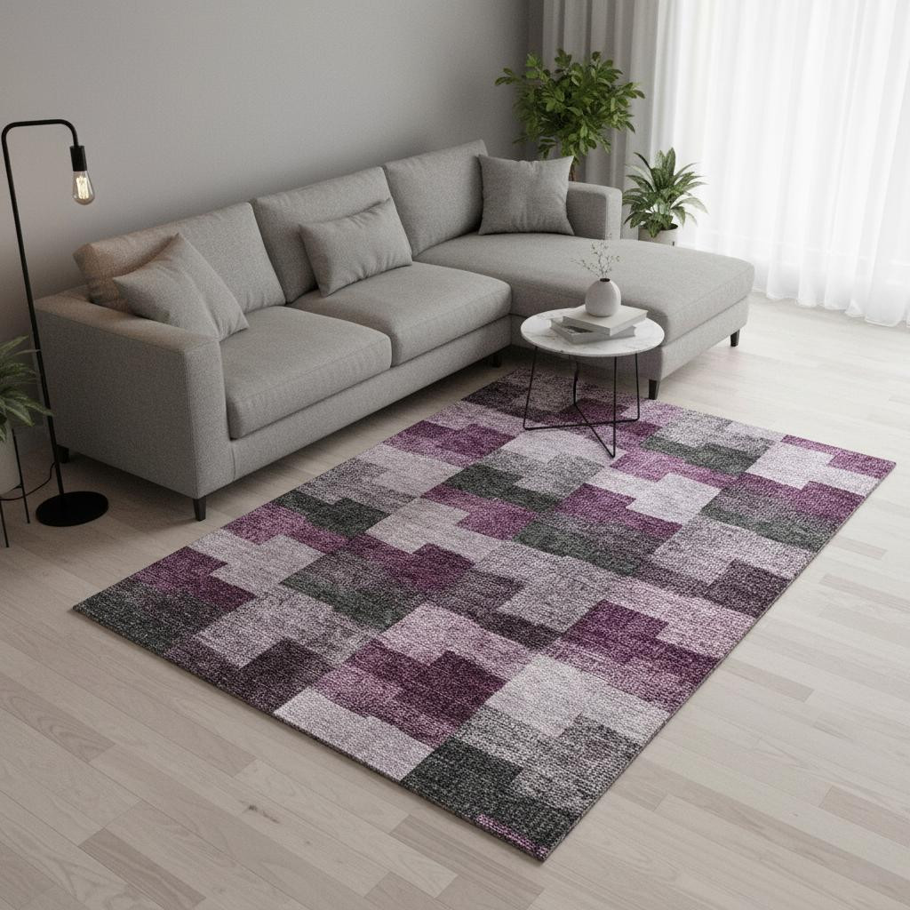 654940 10 x 14 ft. Merlot Gray & Ivory Geometric Transitional Washable Machine Made Rectangle Area Rug with UV Protection