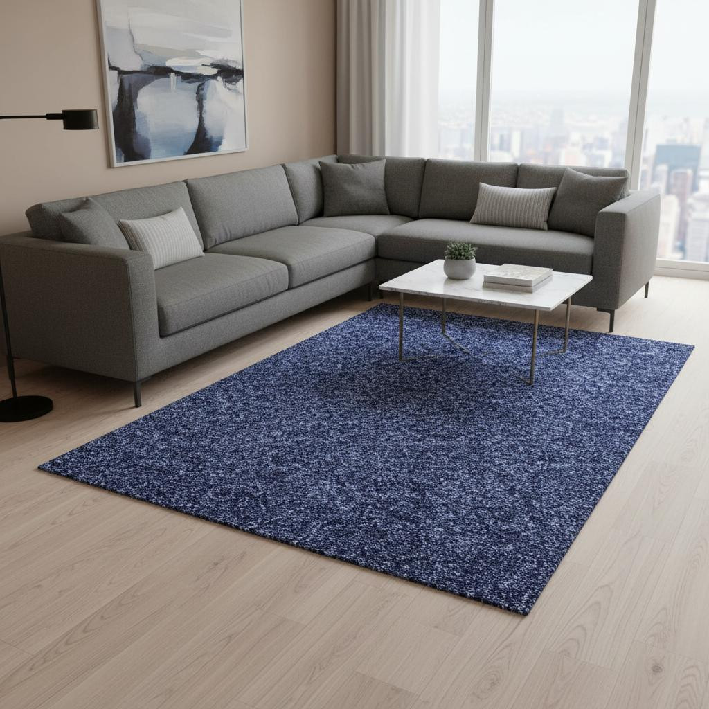 655071 9 x 12 ft. Navy Blue & Charcoal Floral Washable Machine Made Rectangle Area Rug with UV Protection