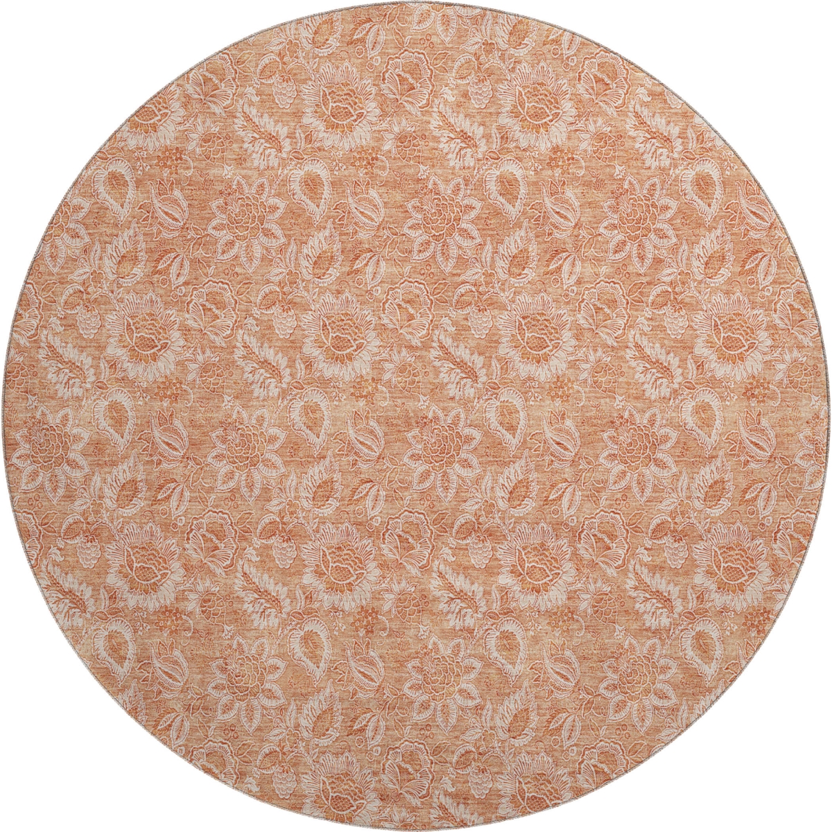 655147 8 ft. Salmon & Ivory Floral Transitional Washable Round Area Rug with UV Protection