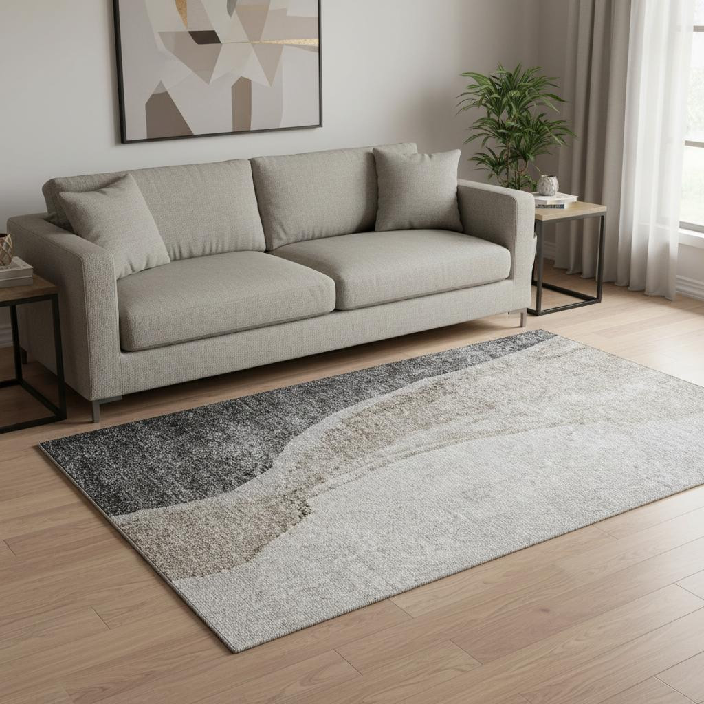 655314 5 x 8 ft. Charcoal & Ivory Abstract Transitional Washable Machine Made Rectangle Area Rug with UV Protection