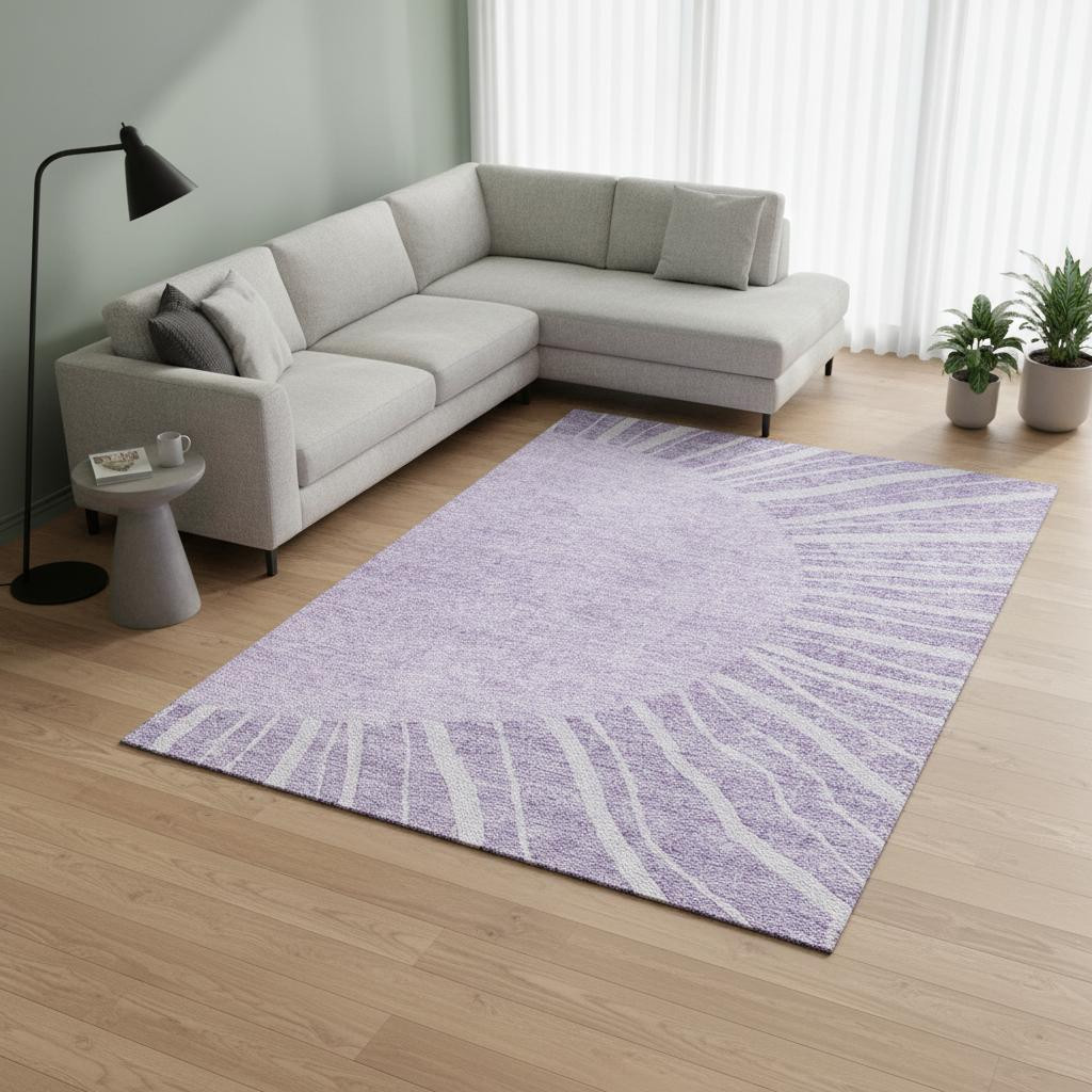 655391 10 x 14 ft. Lavender & Ivory Abstract Transitional Washable Machine Made Rectangle Area Rug with UV Protection