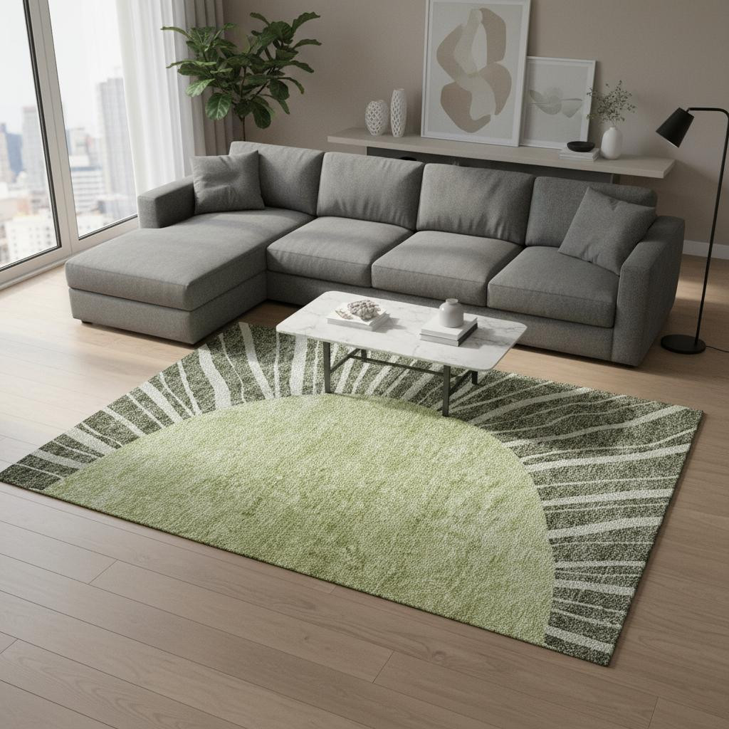 655403 10 x 14 ft. Olive Green & Ivory Abstract Transitional Washable Machine Made Rectangle Area Rug with UV Protection