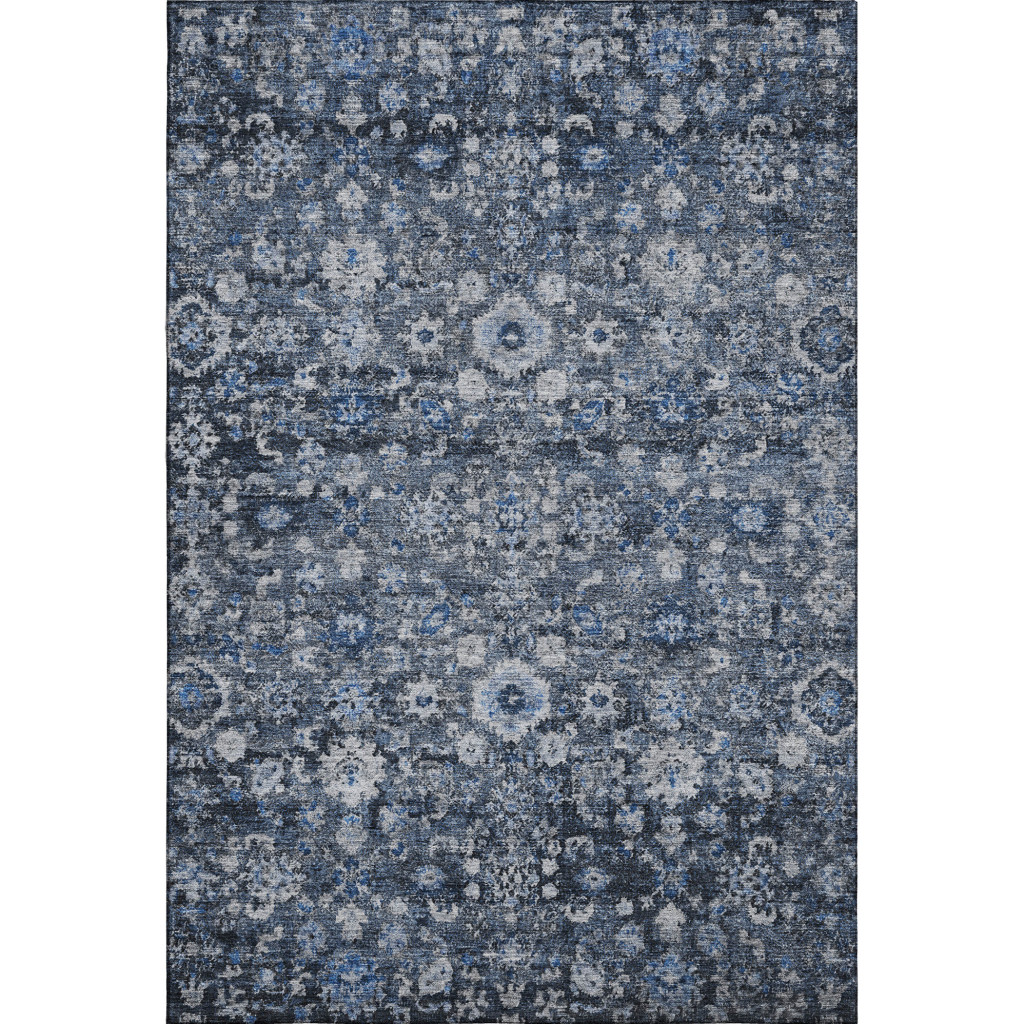 653761 10 x 14 ft. Blue & Ivory Oriental Traditional Washable Machine Made Rectangle Area Rug with UV Protection