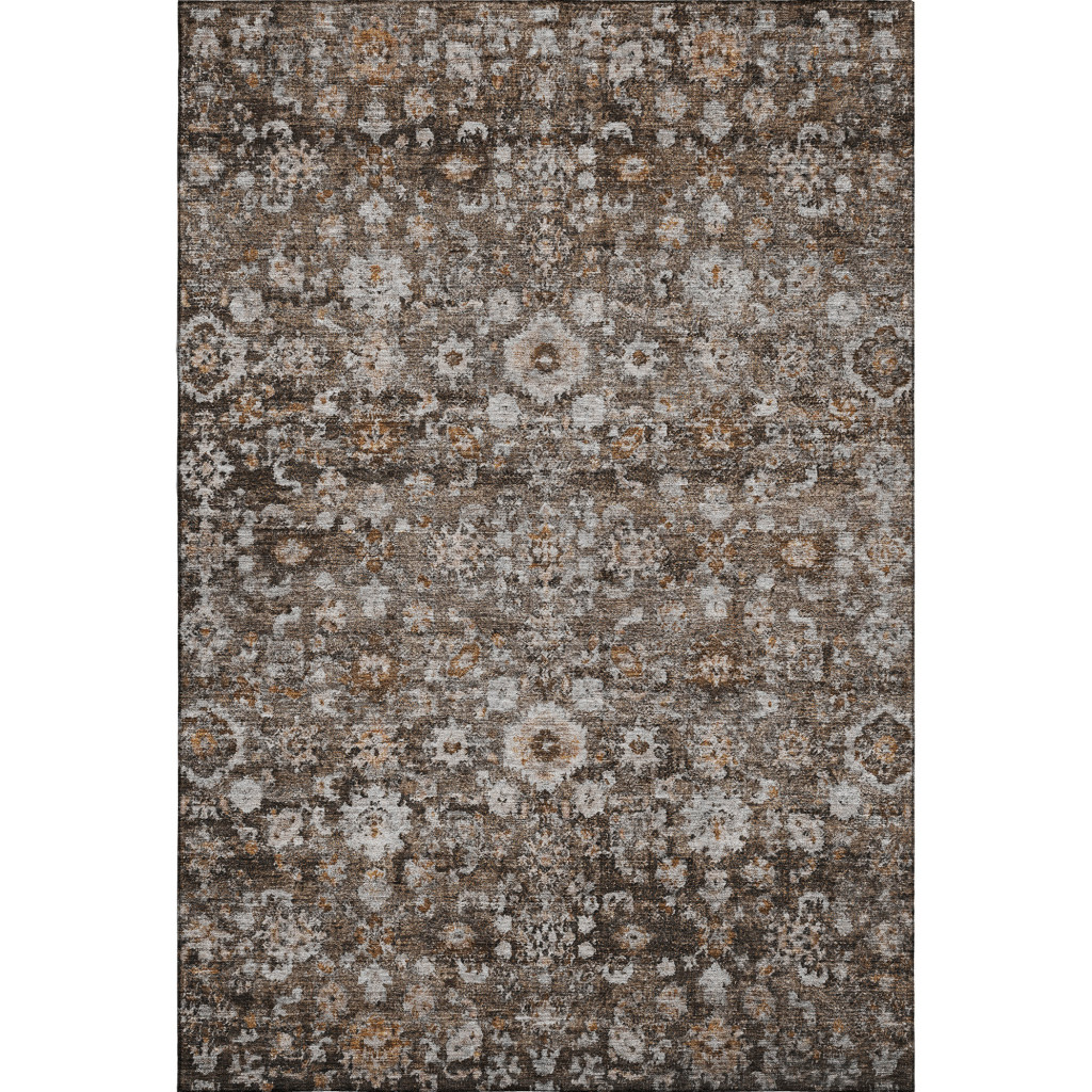 653766 9 x 12 ft. Chocolate & Ivory Oriental Washable Machine Made Rectangle Area Rug with UV Protection