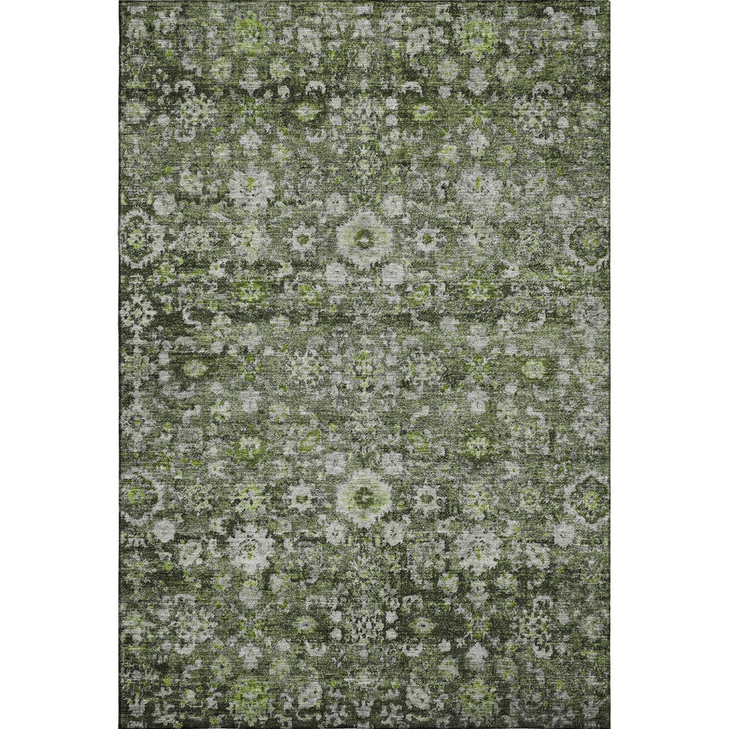 653773 10 x 14 ft. Green, Ivory & Gray Oriental Washable Machine Made Rectangle Area Rug with UV Protection