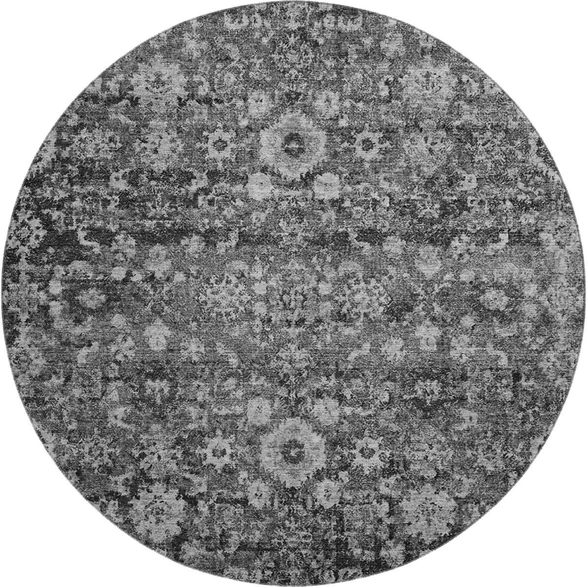 653776 8 ft. Gray & Ivory Oriental Traditional Washable Round Area Rug with UV Protection