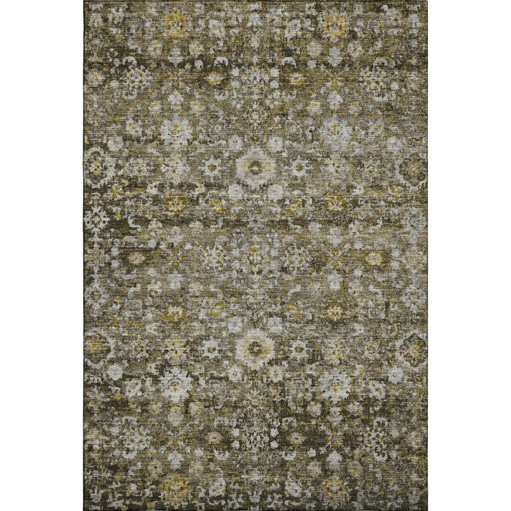 653781 5 x 8 ft. Coffee, Ivory & Gold Oriental Washable Machine Made Rectangle Area Rug with UV Protection
