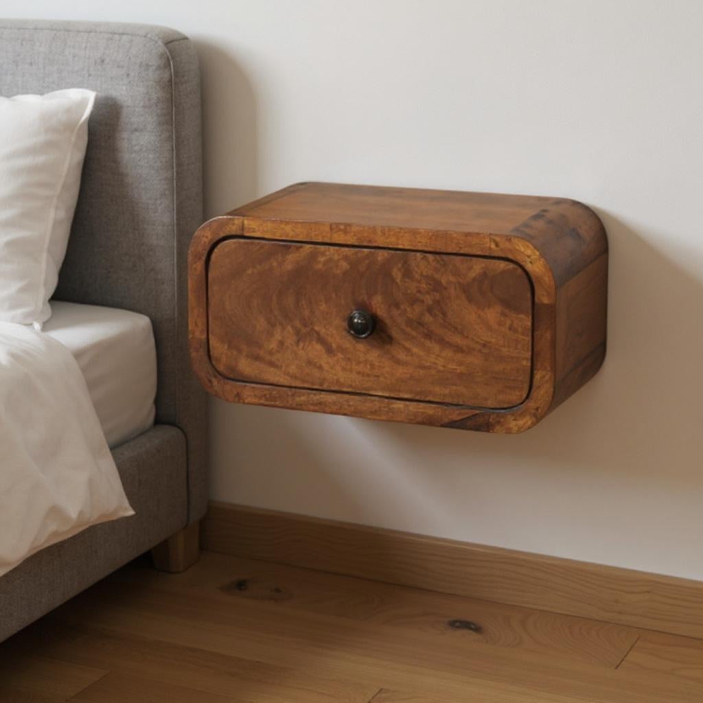 653841 5.90 x 11.80 x 9.80 in. Chestnut Solid Wood 1 Drawer Floating Nightstand