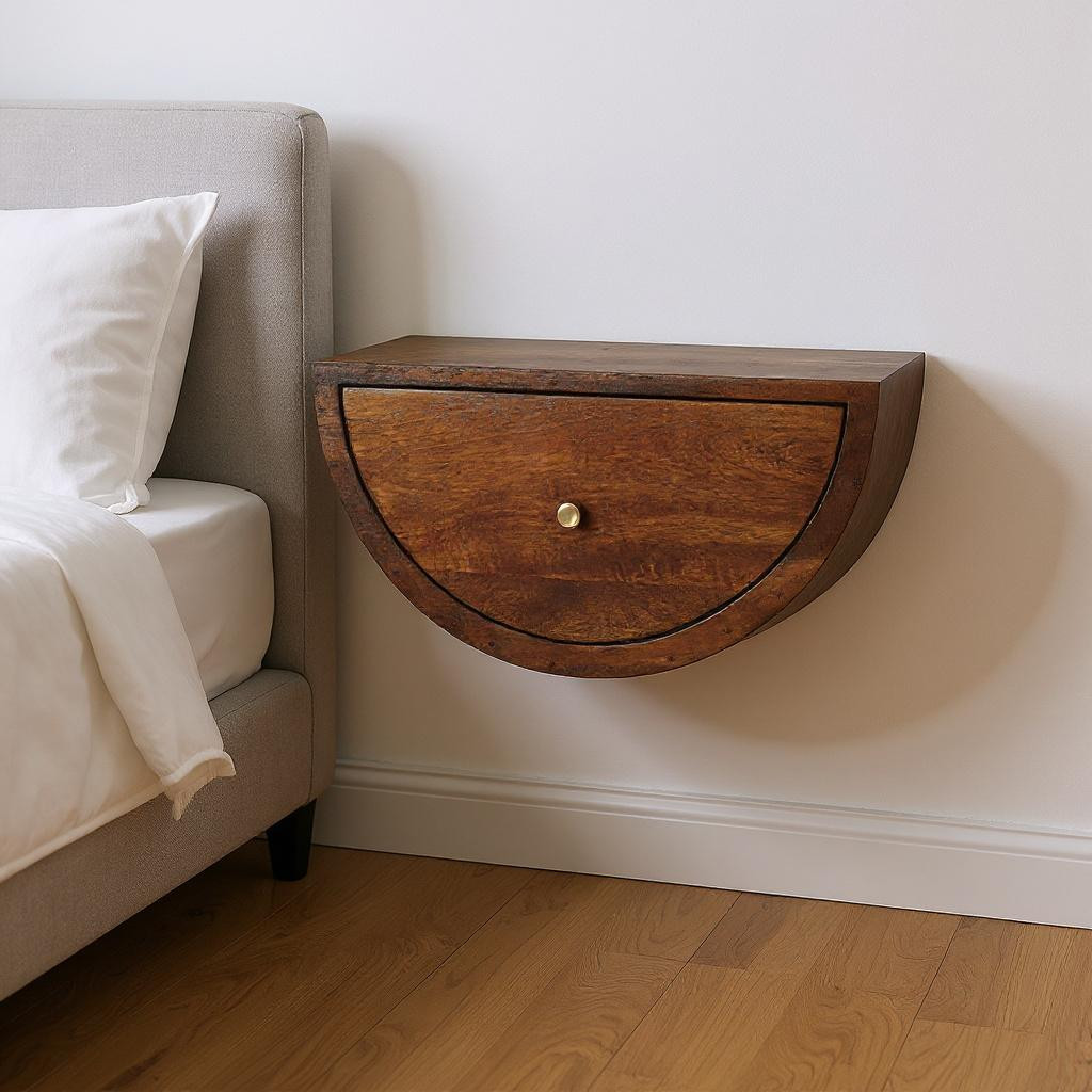 653844 9.10 x 17.70 x 12.60 in. Chestnut Solid Wood 1 Drawer Half Moon Floating Nightstand