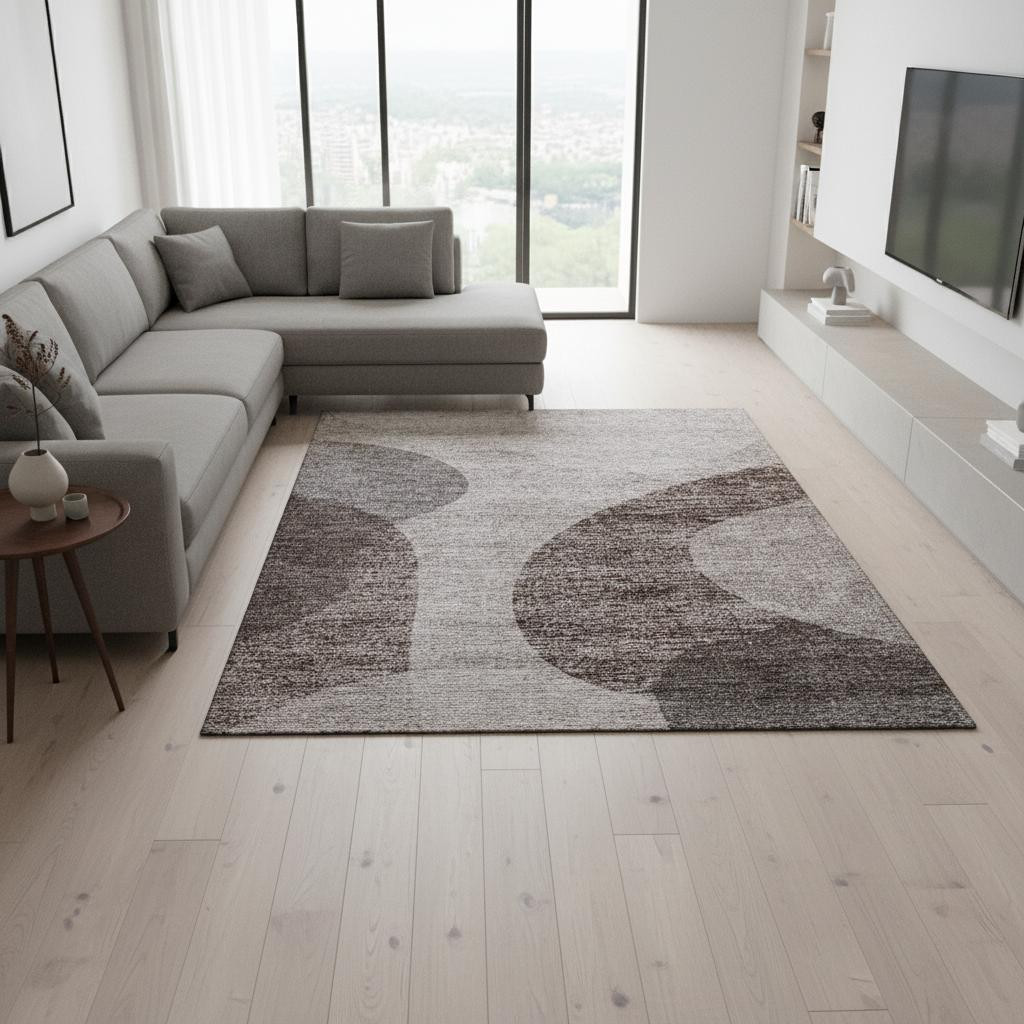 654842 8 x 10 ft. Coffee & Taupe Geometric Washable Machine Made Rectangle Area Rug with UV Protection