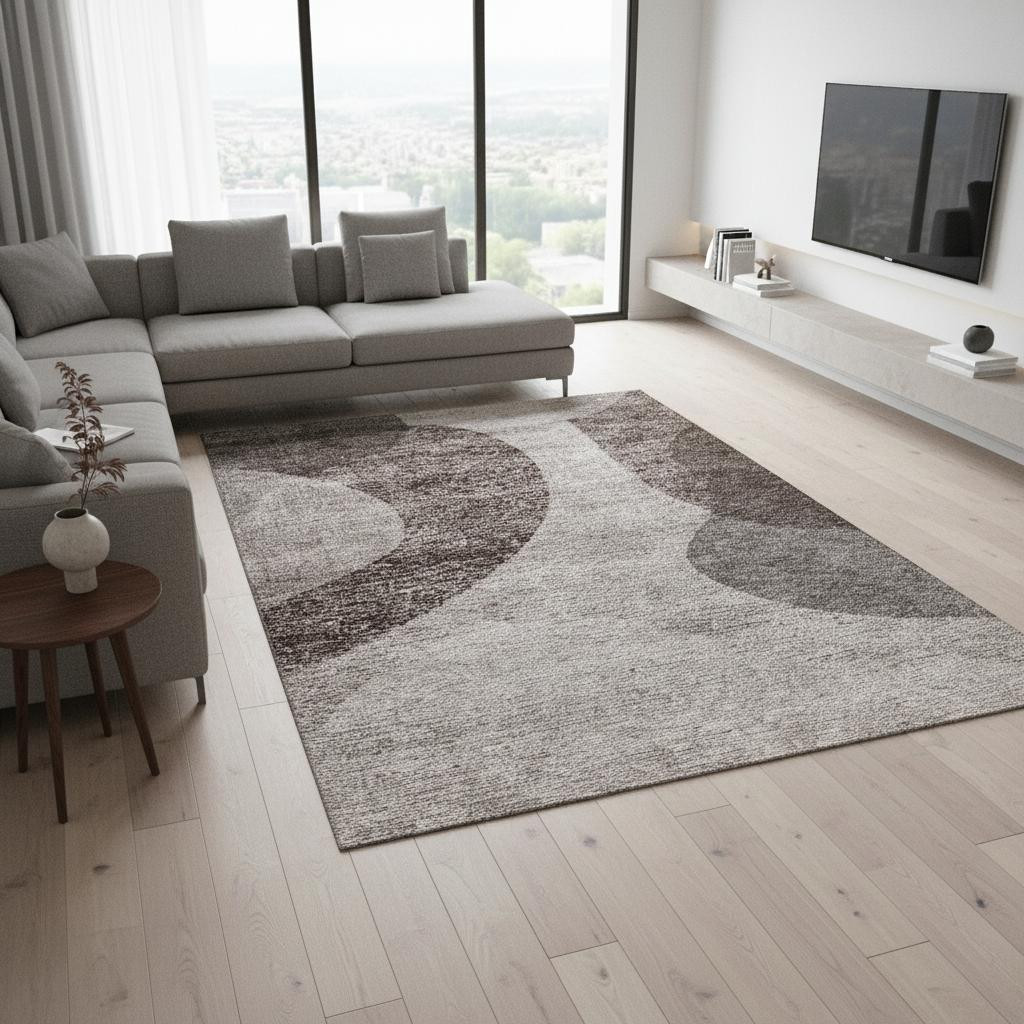 654843 9 x 12 ft. Coffee & Taupe Geometric Washable Machine Made Rectangle Area Rug with UV Protection