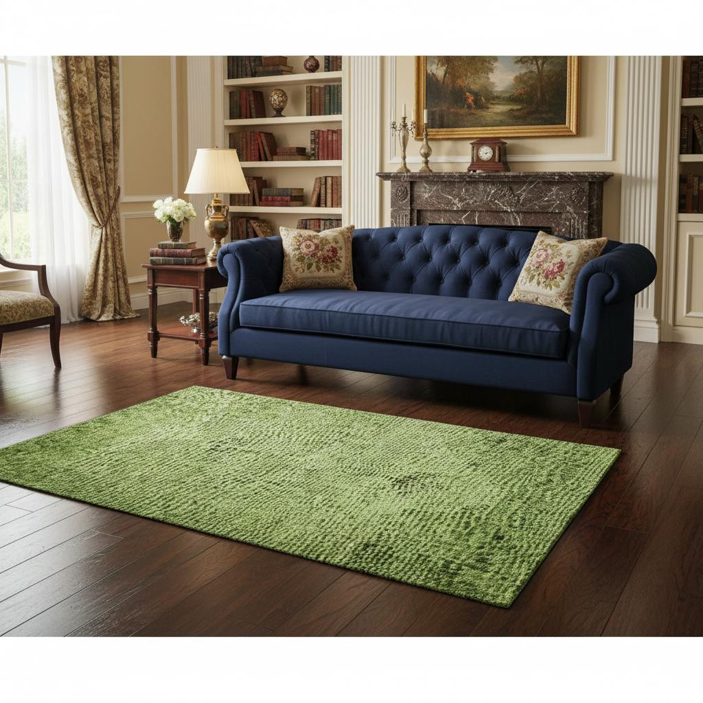 654858 5 x 8 ft. Artichoke Green & Gray Oriental Washable Machine Made Rectangle Area Rug with UV Protection