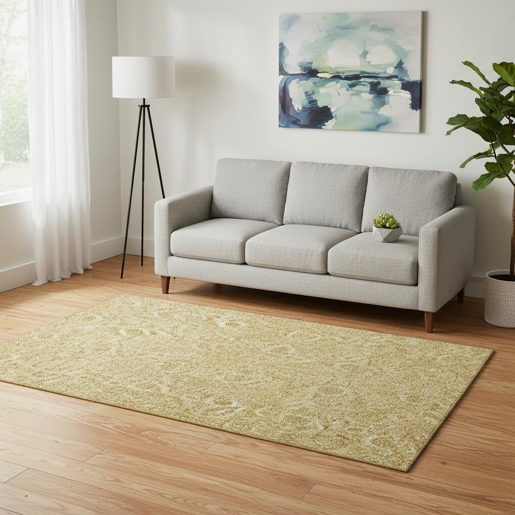655056 5 x 8 ft. Gold & Wheat Floral Washable Machine Made Rectangle Area Rug with UV Protection