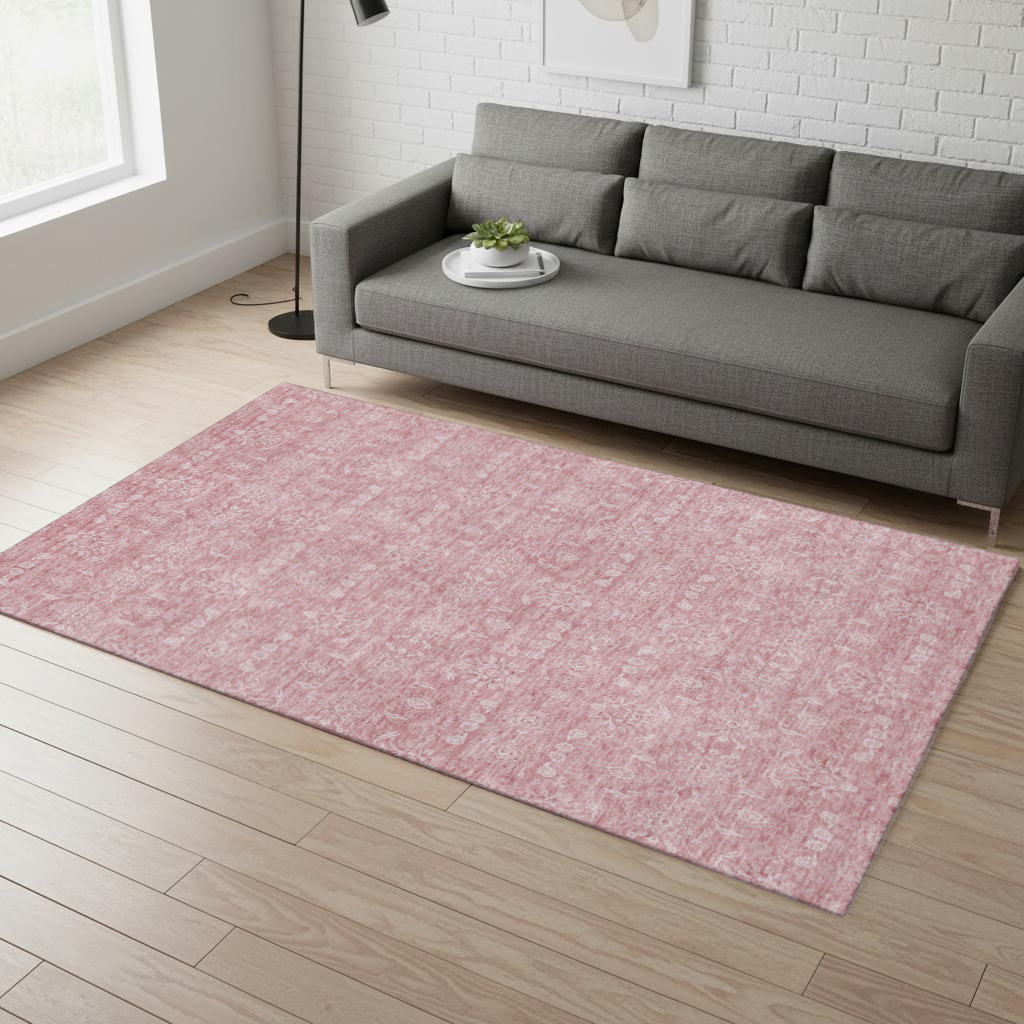 656881 5 x 8 ft. Blush & Ivory Floral Transitional Washable Machine Made Rectangle Area Rug with UV Protection