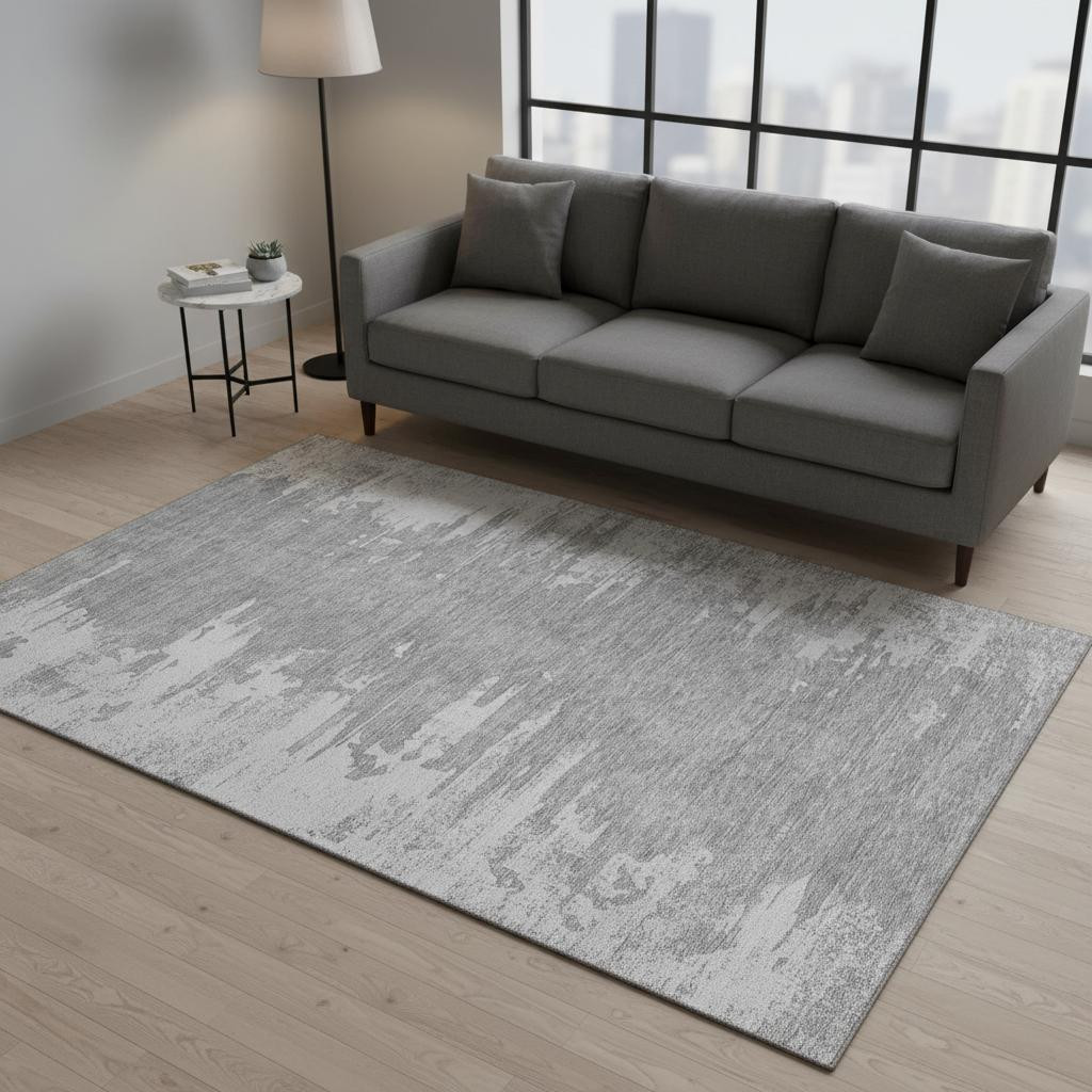 656989 5 x 8 ft. Silver & Gray Abstract Transitional Washable Machine Made Rectangle Area Rug with UV Protection