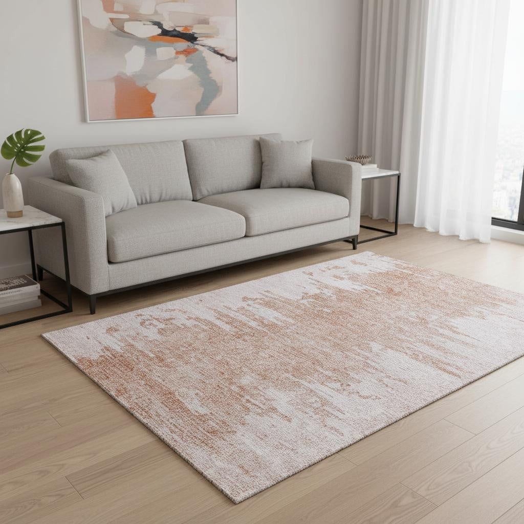 657001 5 x 8 ft. Terra Cotta & Ivory Abstract Transitional Washable Machine Made Rectangle Area Rug with UV Protection