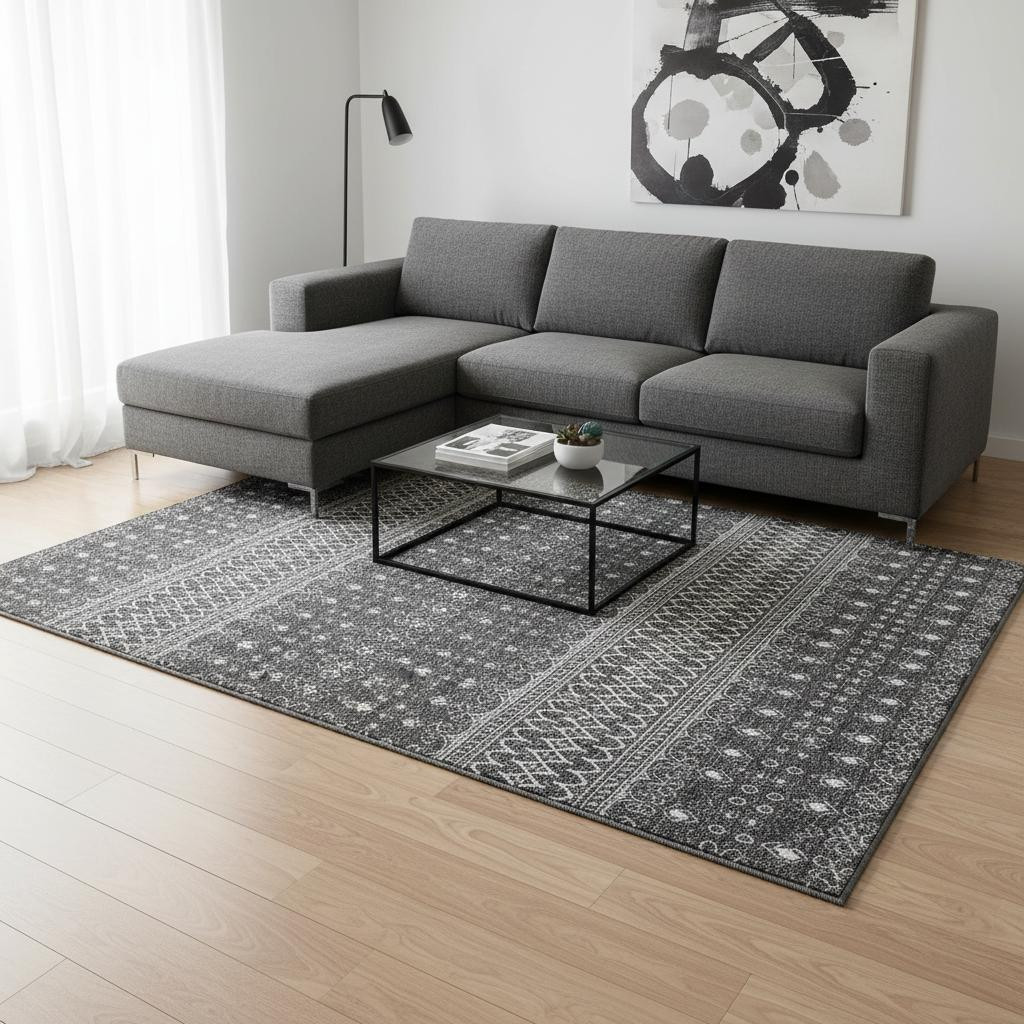 657117 8 x 10 ft. Gray & Silver Tribal Washable Machine Made Rectangle Area Rug with UV Protection