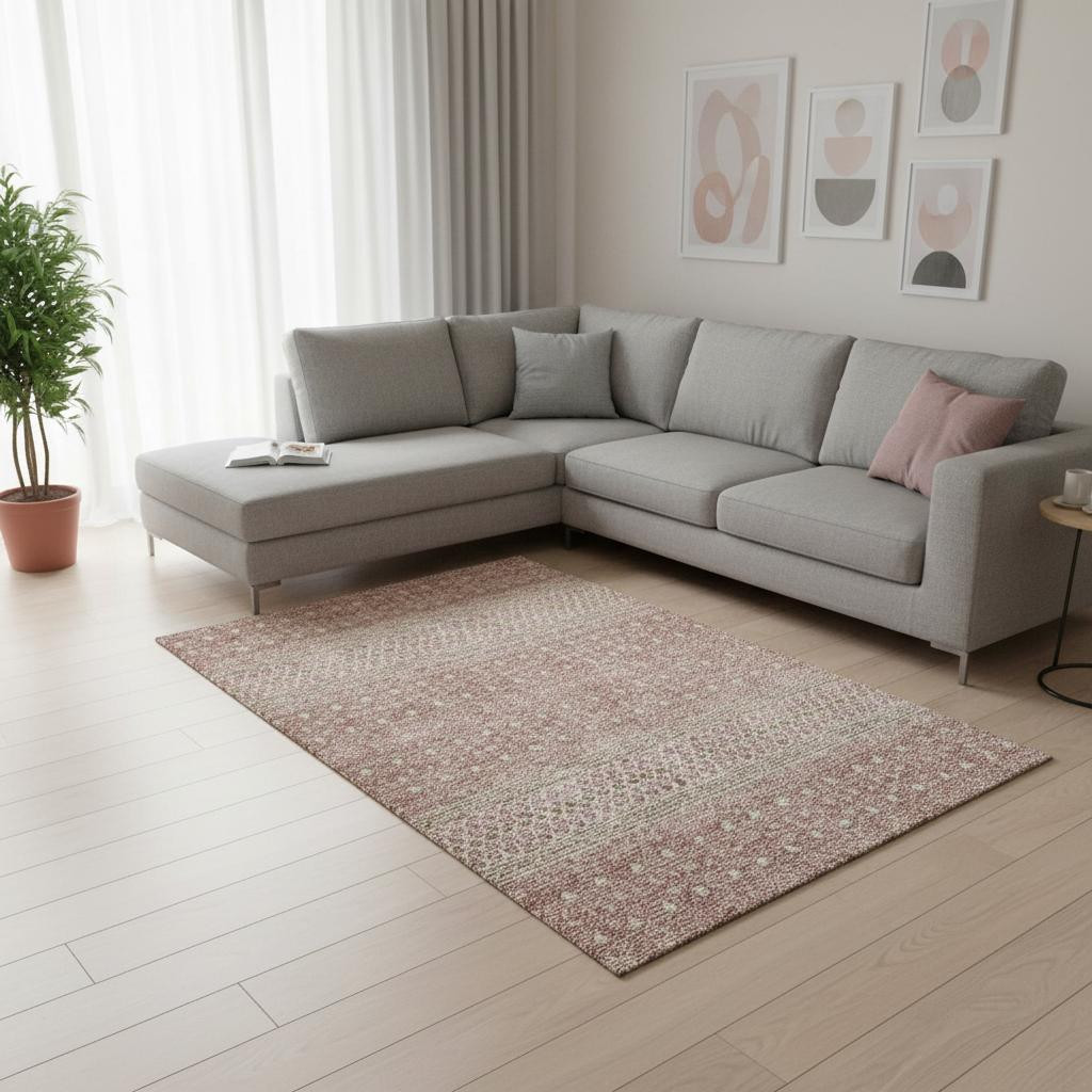 657160 9 x 12 ft. Blush & Ivory Tribal Transitional Washable Machine Made Rectangle Area Rug with UV Protection