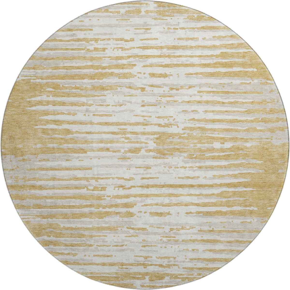 670546 8 ft. Gold & Ivory Striped Transitional Washable Round Area Rug with UV Protection