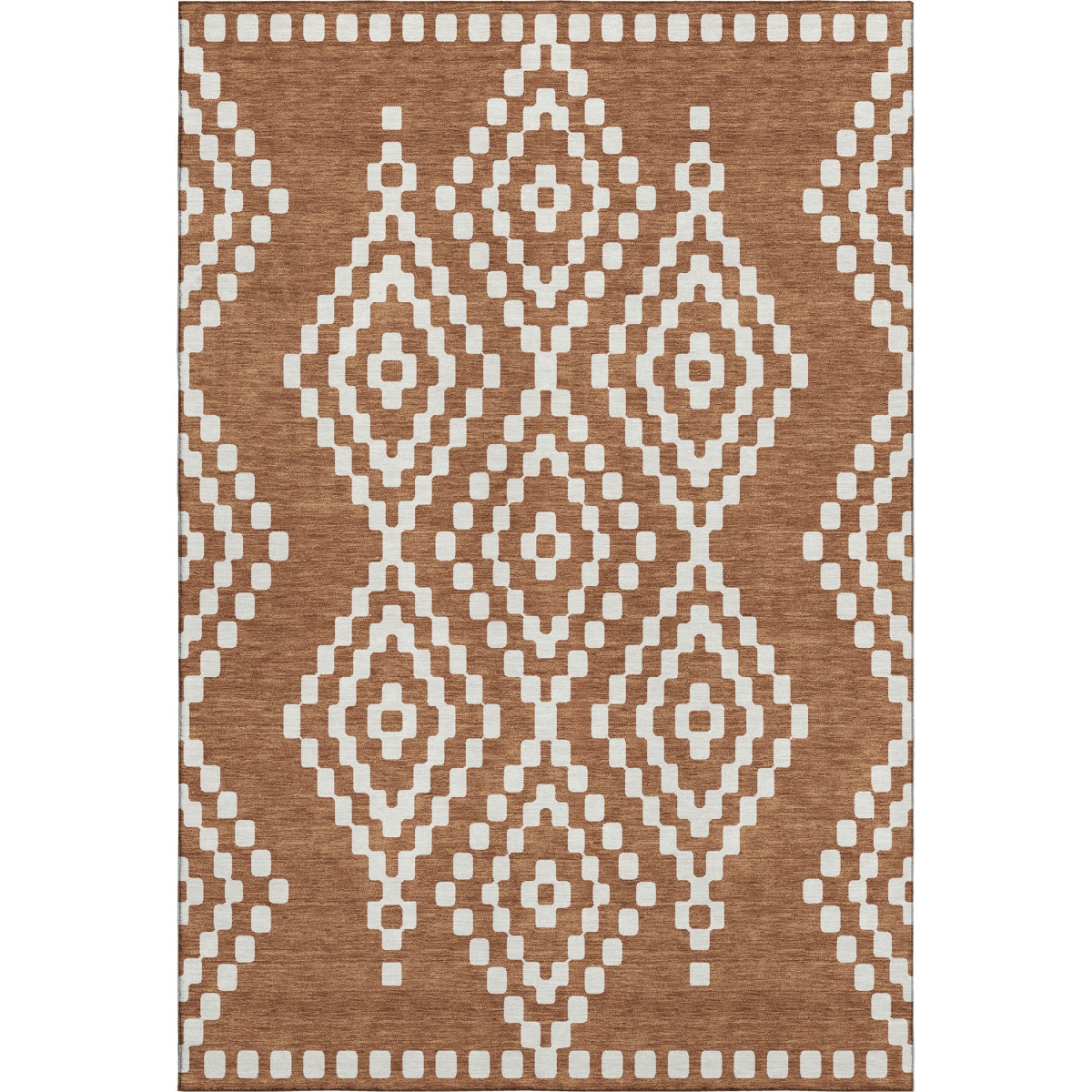670846 5 x 8 ft. Terra Cotta & Ivory Geometric Transitional Washable Machine Made Rectangle Area Rug with UV Protection