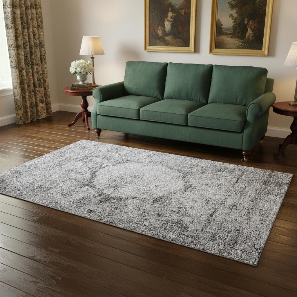 655700 5 x 8 ft. Gray & Silver Oriental Washable Machine Made Rectangle Area Rug with UV Protection