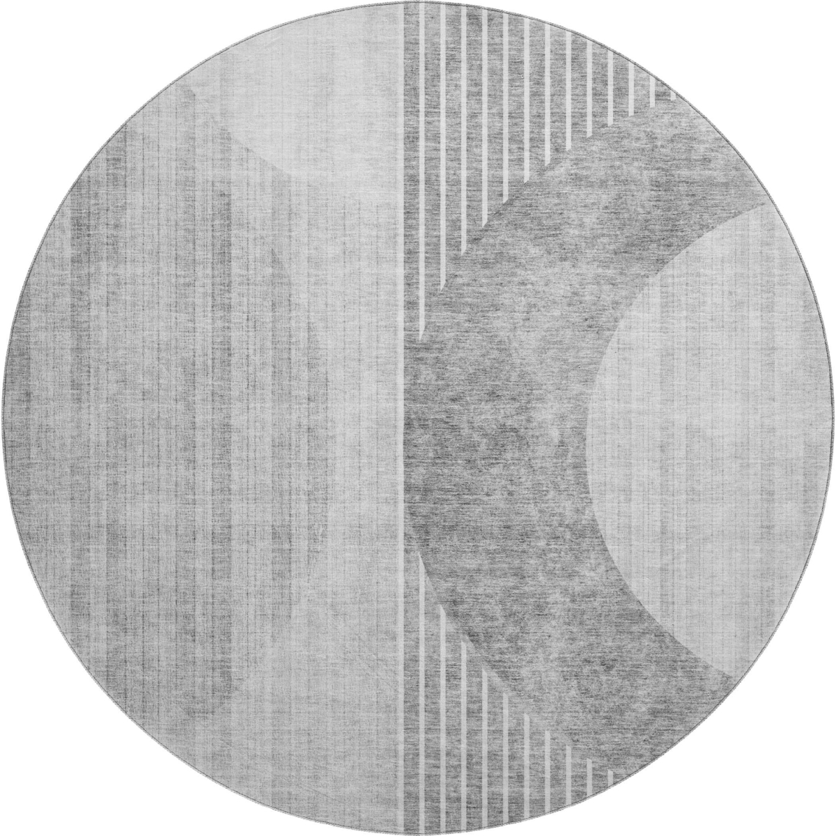 655743 8 ft. Gray & Silver Geometric Transitional Washable Round Area Rug with UV Protection