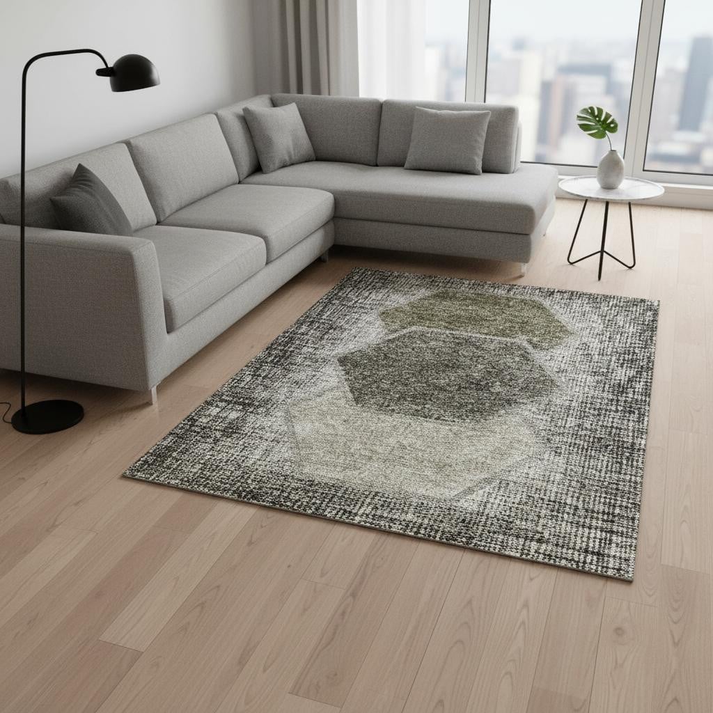 655901 9 x 12 ft. Taupe & Brown Geometric Washable Machine Made Rectangle Area Rug with UV Protection