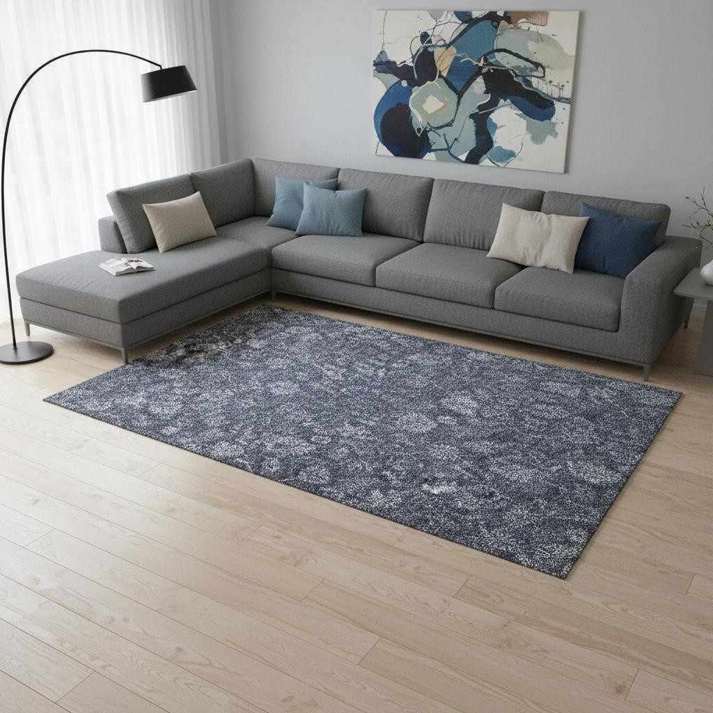 655914 10 x 14 ft. Blue & Ivory Floral Transitional Washable Machine Made Rectangle Area Rug with UV Protection