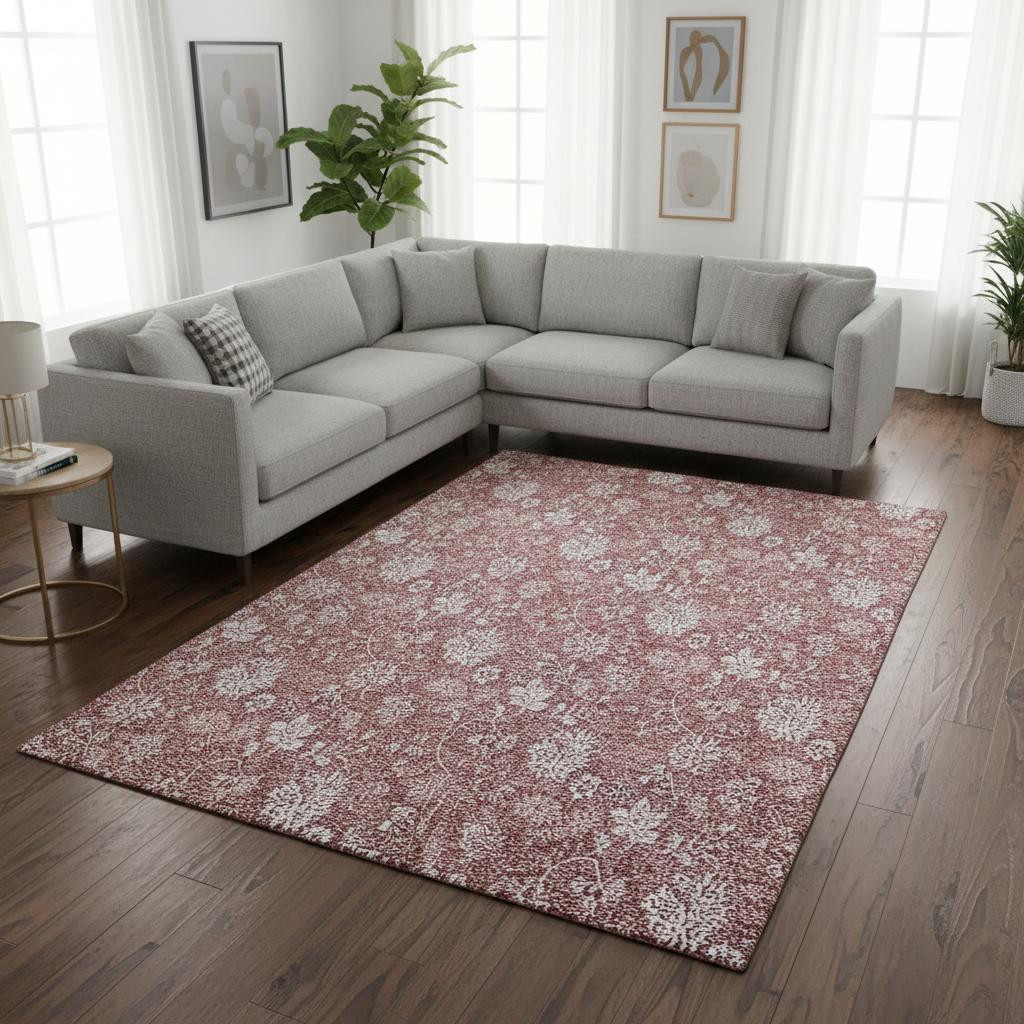 655972 8 x 10 ft. Blush & Ivory Floral Transitional Washable Machine Made Rectangle Area Rug with UV Protection