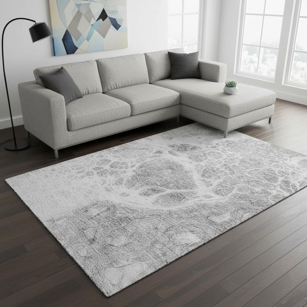 656040 10 x 14 ft. Gray & Ivory Abstract Transitional Washable Machine Made Rectangle Area Rug with UV Protection
