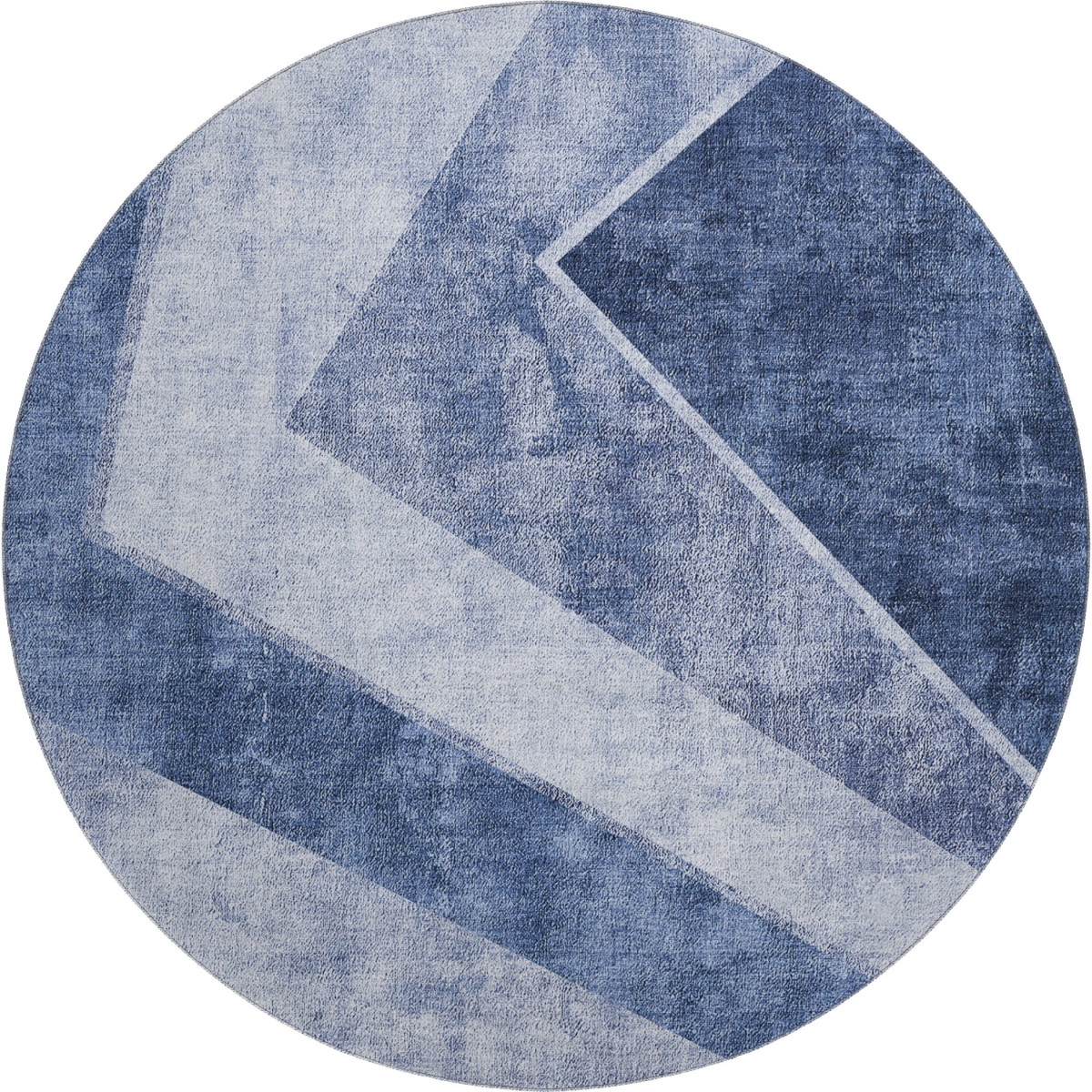 655558 8 ft. Blue & Ivory Geometric Transitional Washable Round Area Rug with UV Protection
