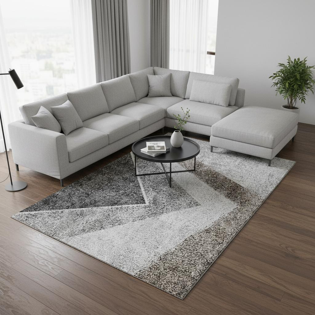 655565 8 x 10 ft. Gray Brown & Silver Geometric Washable Machine Made Rectangle Area Rug with UV Protection