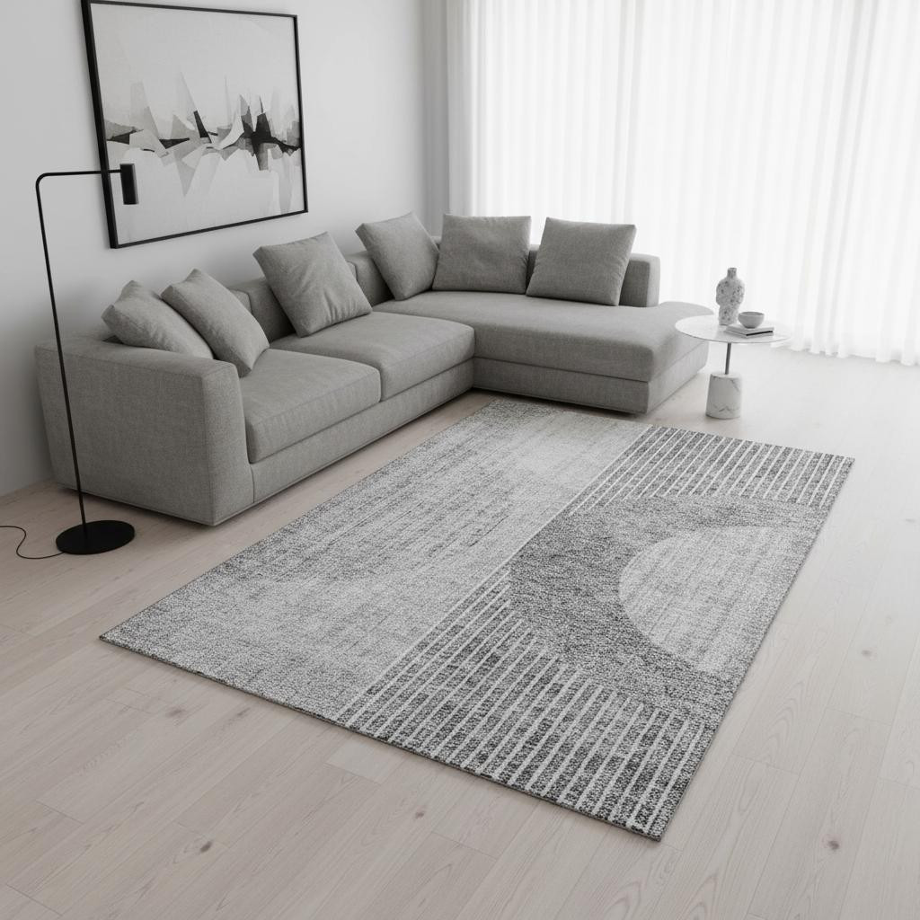 655744 8 x 10 ft. Gray & Silver Geometric Transitional Washable Machine Made Rectangle Area Rug with UV Protection