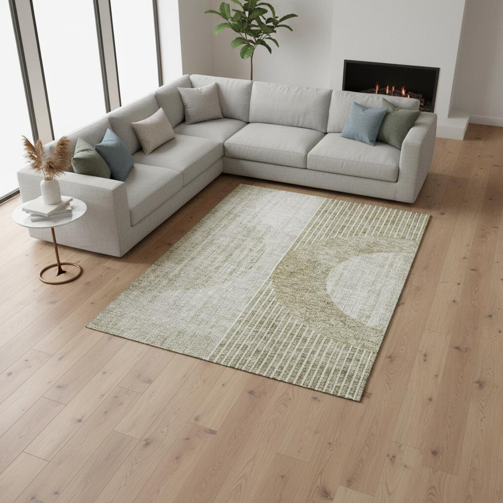 655757 9 x 12 ft. Taupe & Beige Geometric Transitional Washable Machine Made Rectangle Area Rug with UV Protection