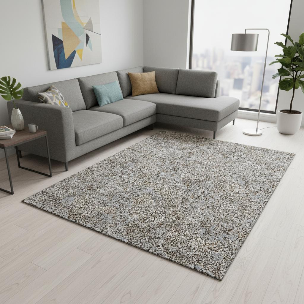 655794 10 x 14 ft. Gray & Silver Floral Transitional Washable Machine Made Rectangle Area Rug with UV Protection