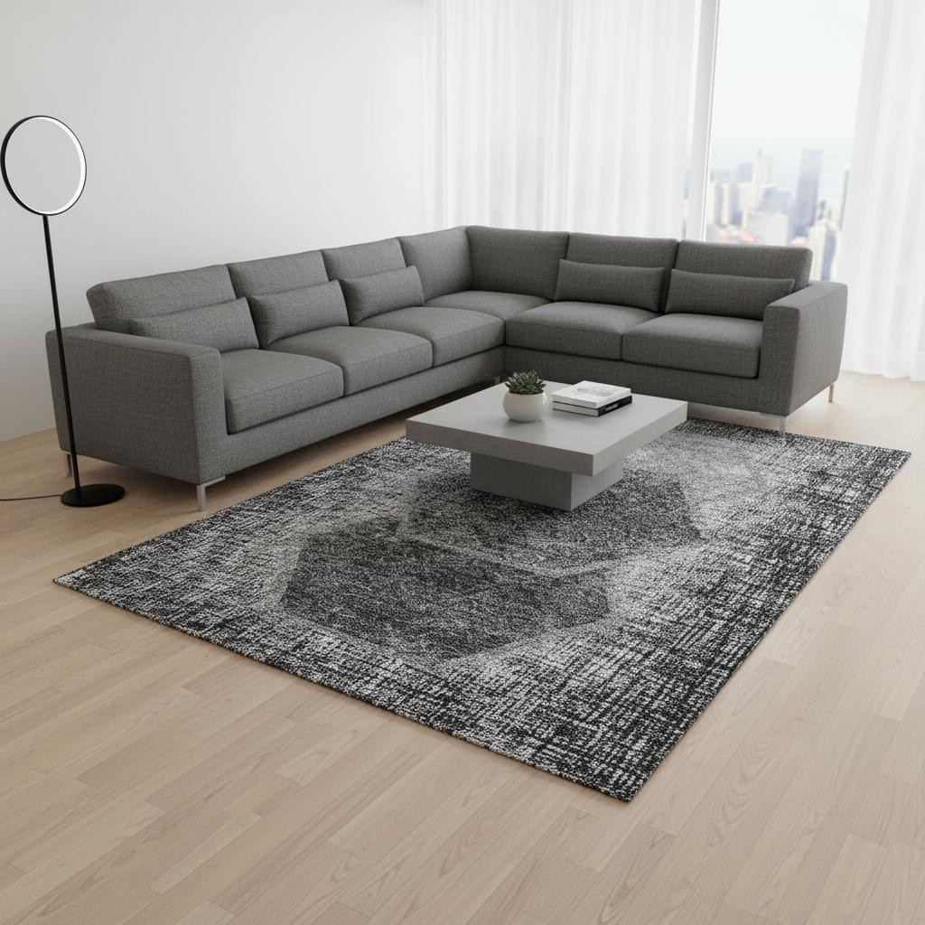 655883 9 x 12 ft. Gray & Silver Geometric Transitional Washable Machine Made Rectangle Area Rug with UV Protection