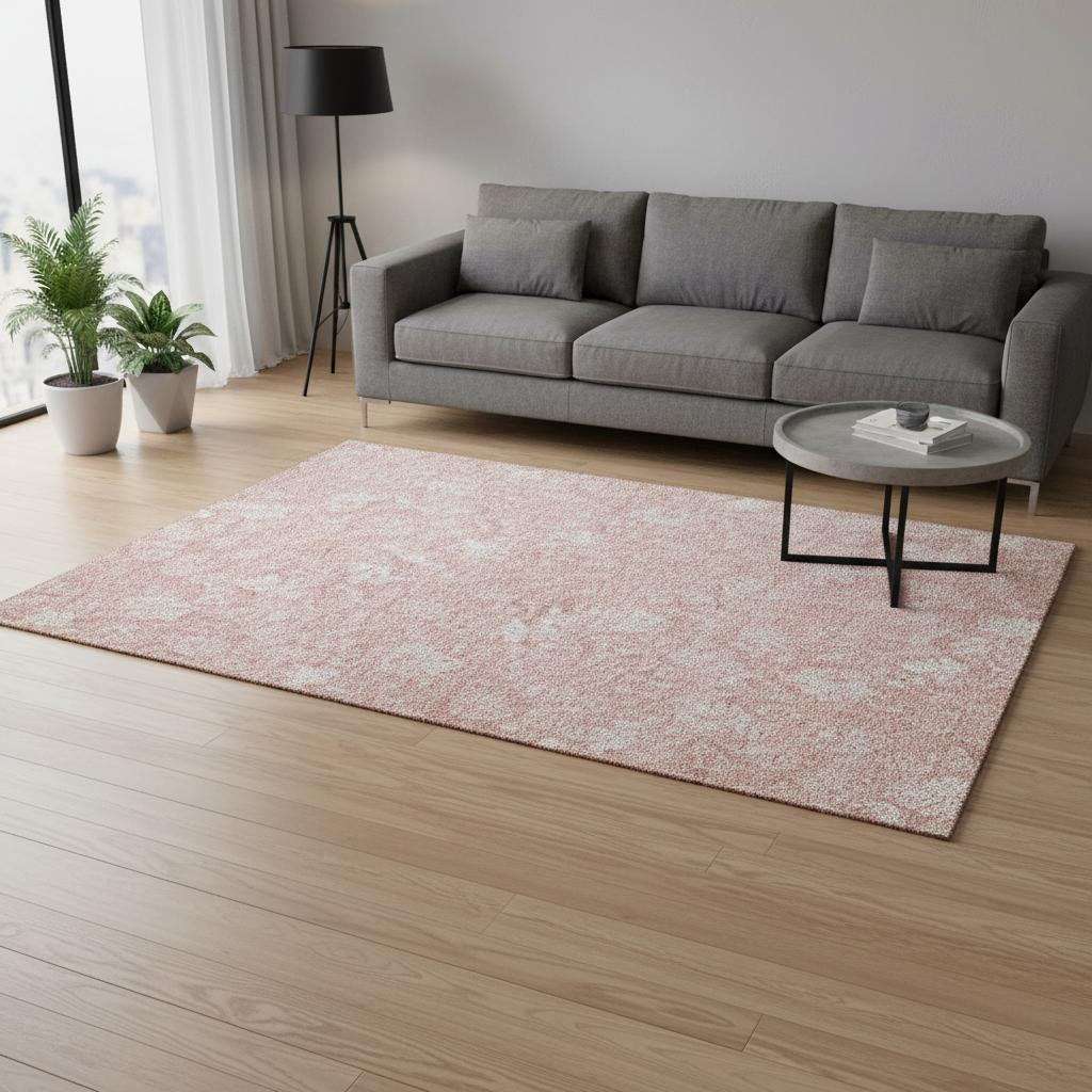656000 5 x 8 ft. Pink & Ivory Floral Transitional Washable Machine Made Rectangle Area Rug with UV Protection
