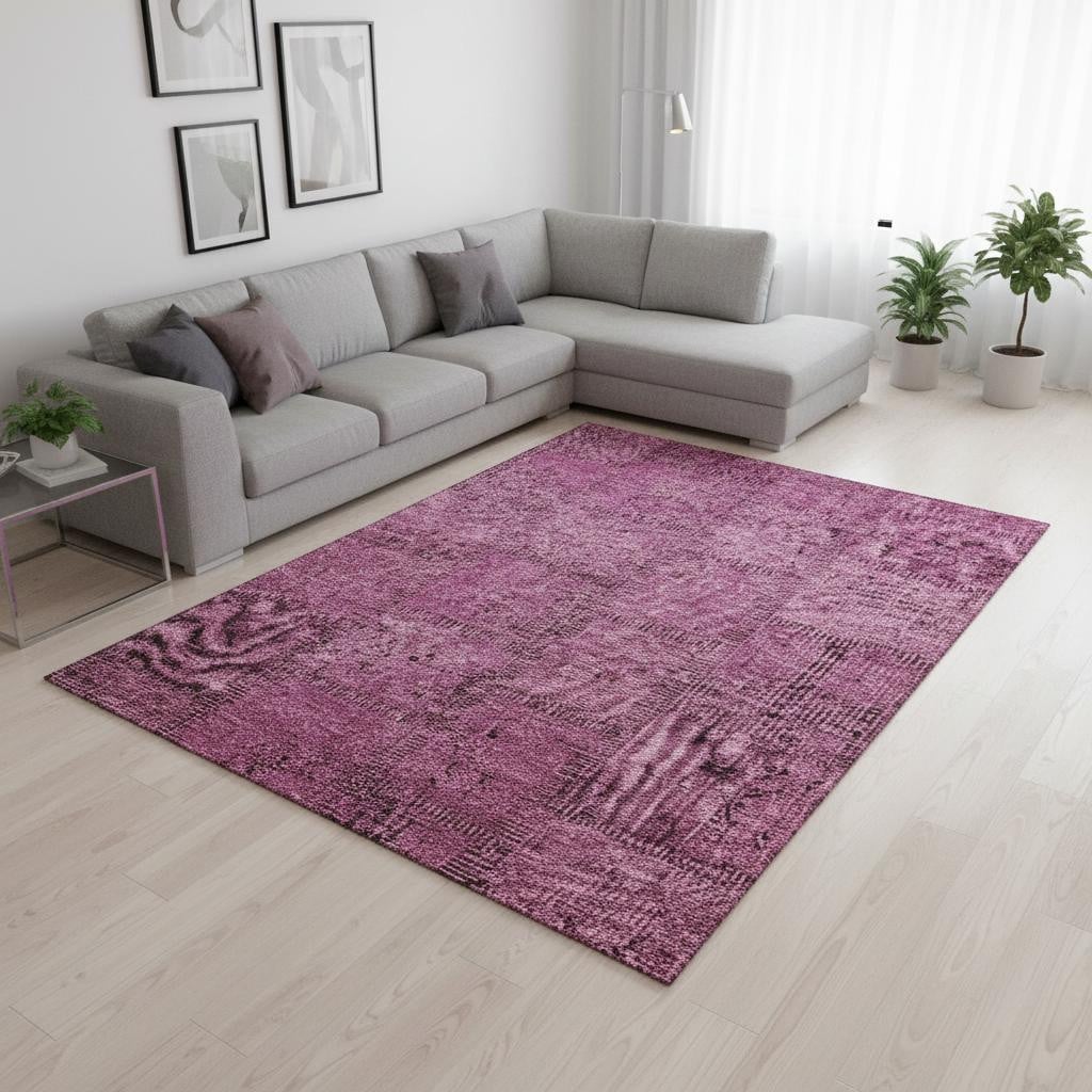 656135 9 x 12 ft. Blush & Gray Patchwork Washable Machine Made Rectangle Area Rug with UV Protection