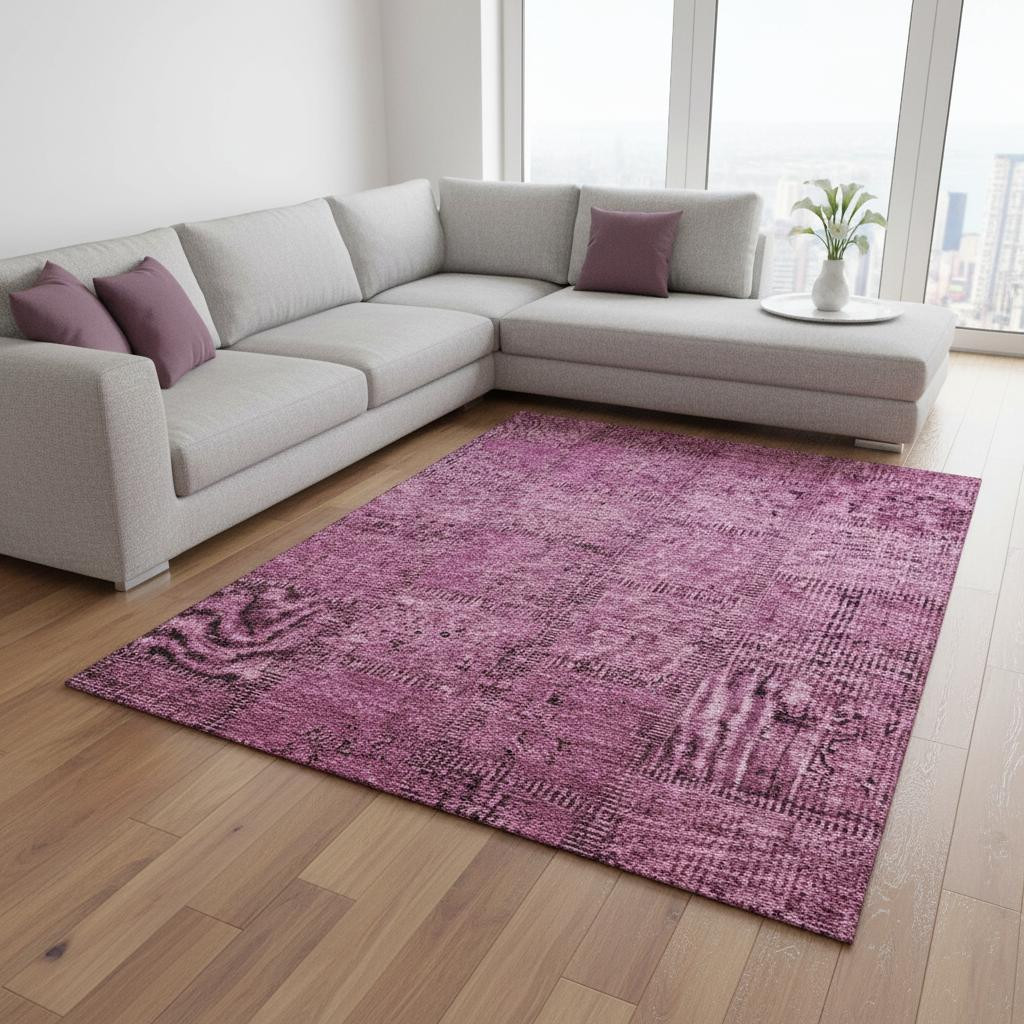 656136 10 x 14 ft. Blush & Gray Patchwork Washable Machine Made Rectangle Area Rug with UV Protection