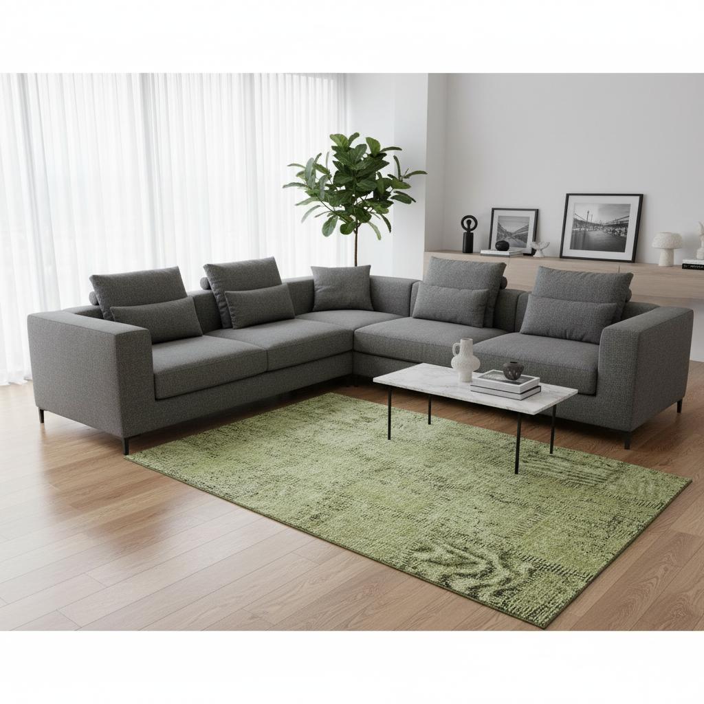 656152 8 x 10 ft. Fern Green & Gray Patchwork Washable Machine Made Rectangle Area Rug with UV Protection