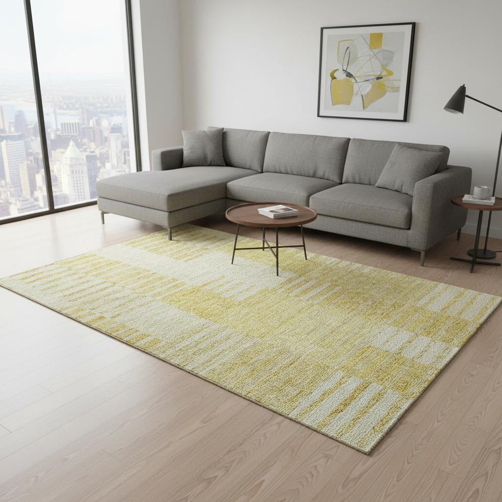 656206 8 x 10 ft. Amber & Ivory Striped Washable Machine Made Rectangle Area Rug with UV Protection