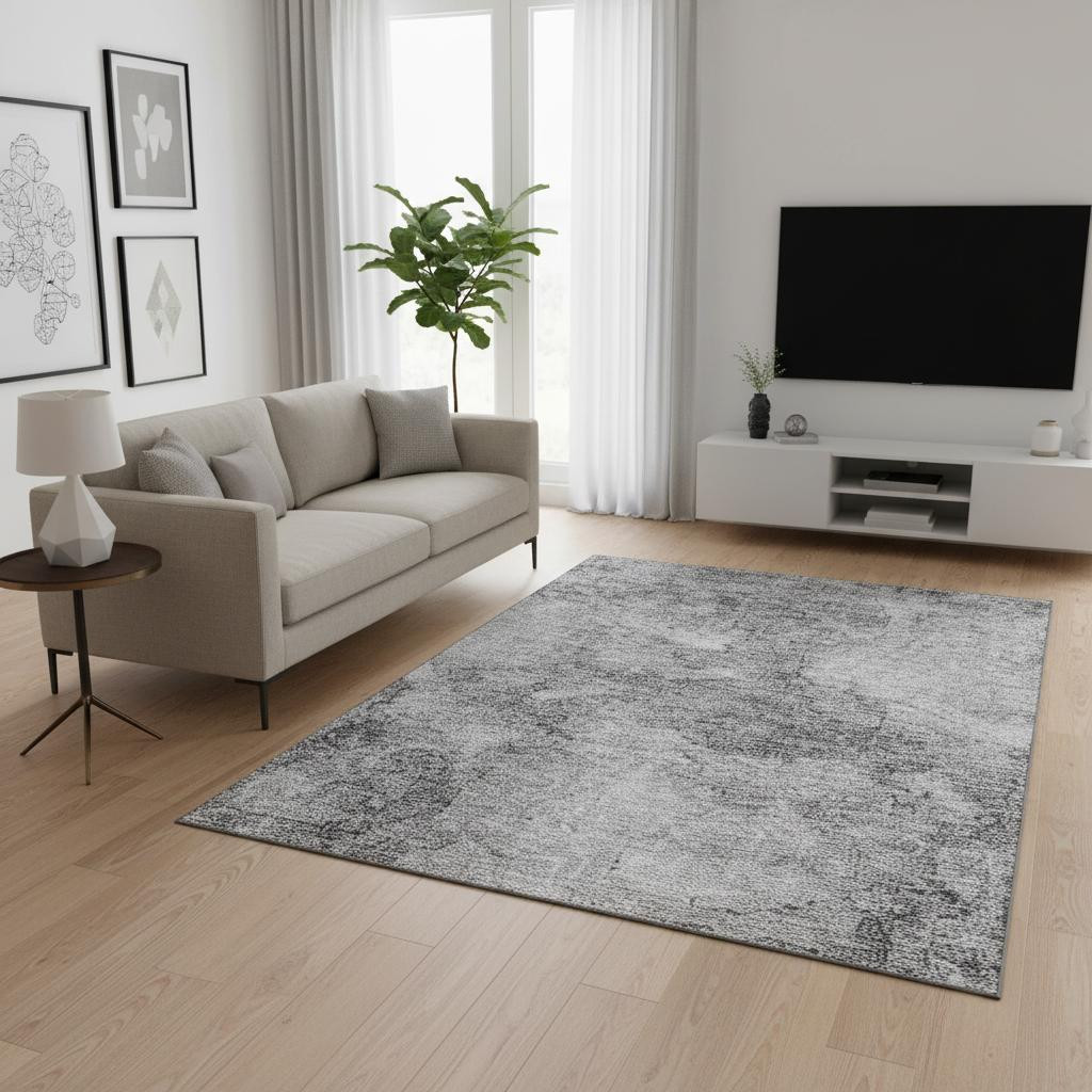 656294 5 x 8 ft. Gray & Silver Abstract Transitional Washable Machine Made Rectangle Area Rug with UV Protection