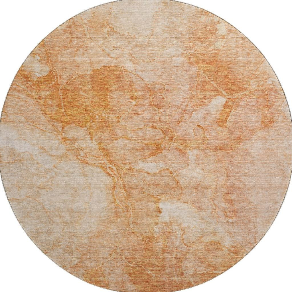 656301 8 ft. Salmon & Ivory Abstract Transitional Washable Round Area Rug with UV Protection