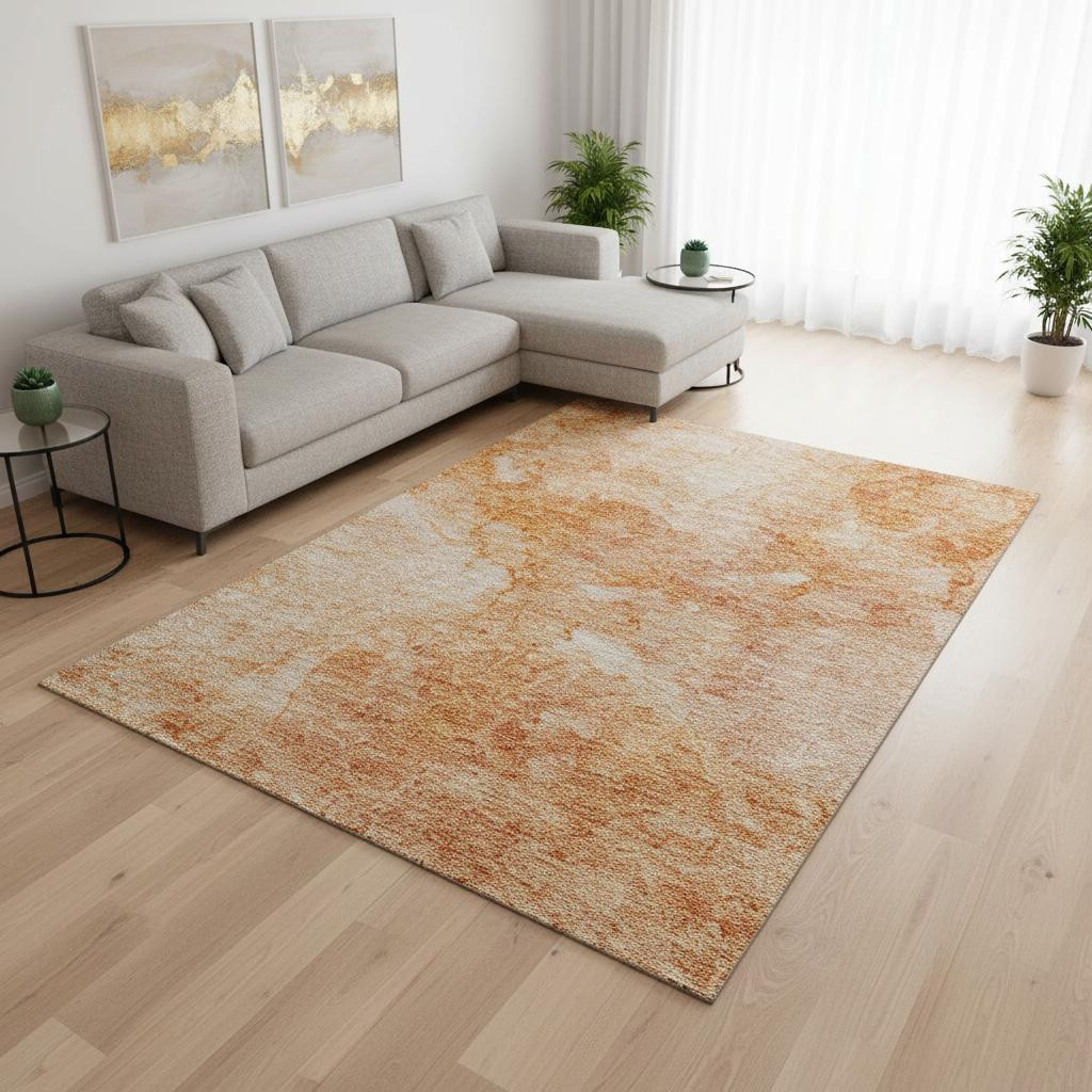 656304 10 x 14 ft. Salmon & Ivory Abstract Transitional Washable Machine Made Rectangle Area Rug with UV Protection