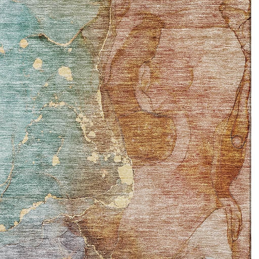 656318 5 x 8 ft. Coral Blue & Purple Abstract Washable Machine Made Rectangle Area Rug with UV Protection