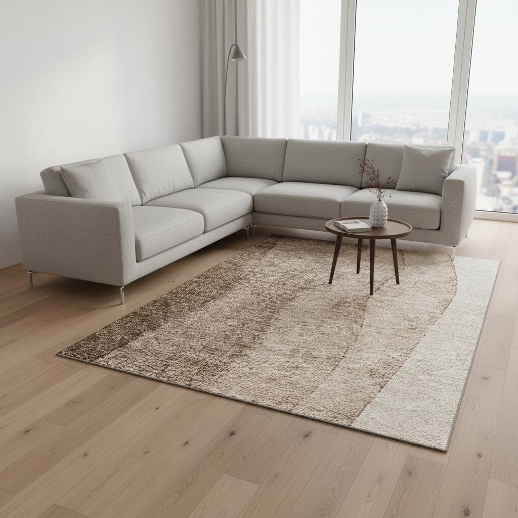656344 8 x 10 ft. Brown & Ivory Ombre Washable Machine Made Rectangle Area Rug with UV Protection