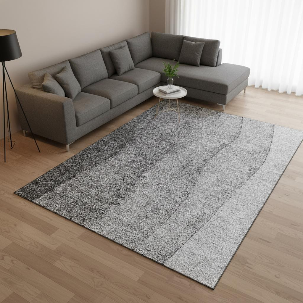 656351 9 x 12 ft. Gray & Silver Ombre Transitional Washable Machine Made Rectangle Area Rug with UV Protection
