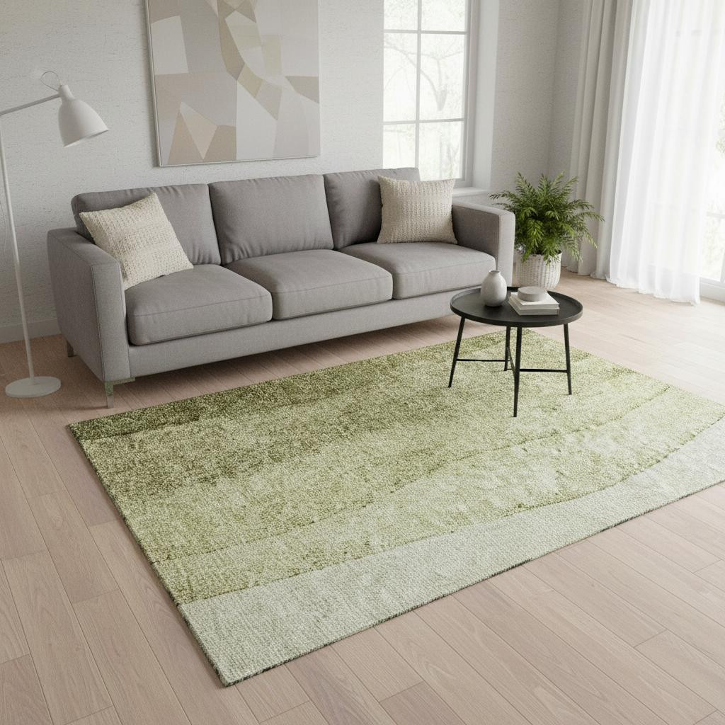 656354 5 x 8 ft. Olive Green & Ivory Ombre Transitional Washable Machine Made Rectangle Area Rug with UV Protection
